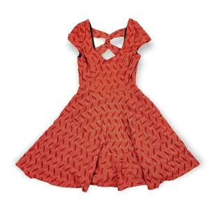 Orange Textured Fit & Flare Dress SMALL Cross Back Cap Sleeves Bar iii
